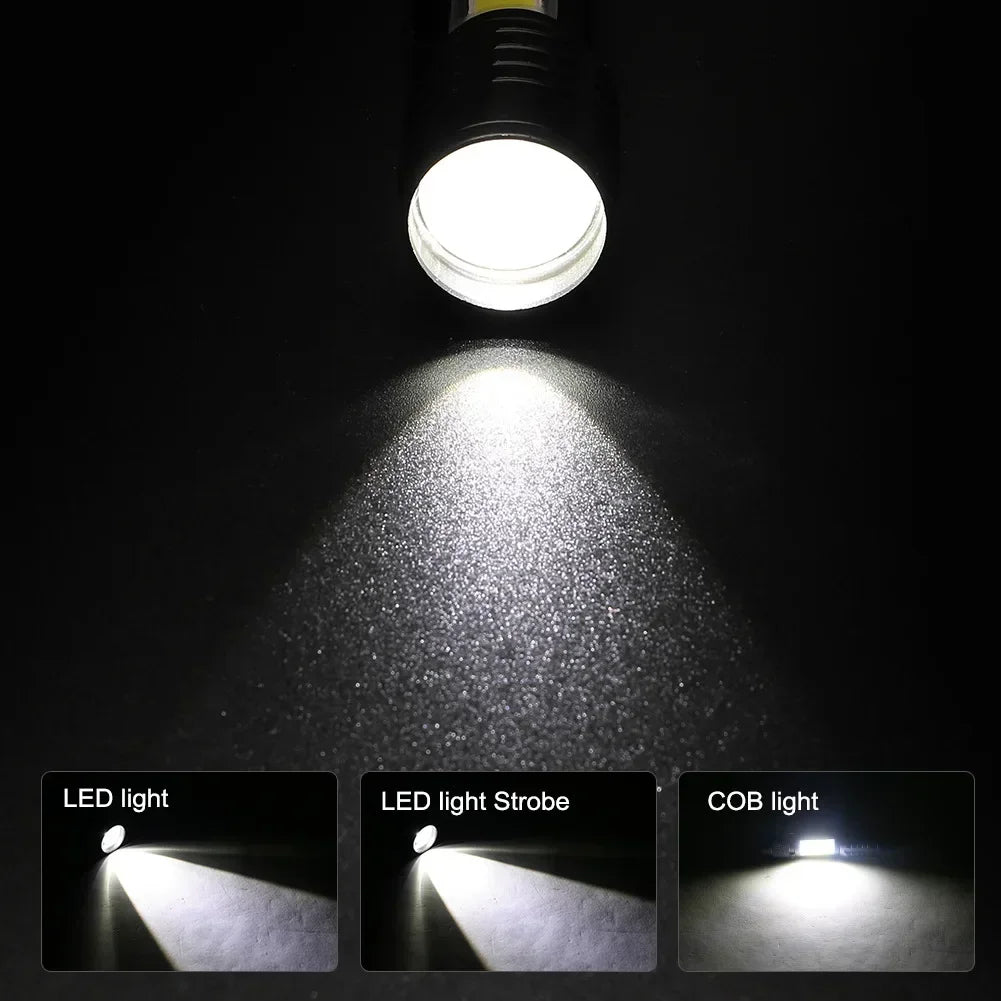 Portable COB+LED Camping Light Flashlight USB Rechargeable Zoom Tactical Torch Lamp Waterproof Emergency Torch Christmas Gift