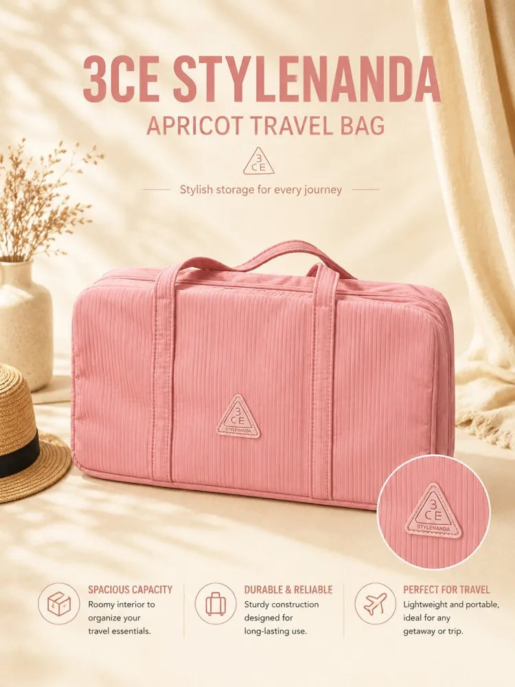 3CE Light Pink Travel Pouch Make up Bags Portable Outdoor Organizer for Cosmetics and Personal Items