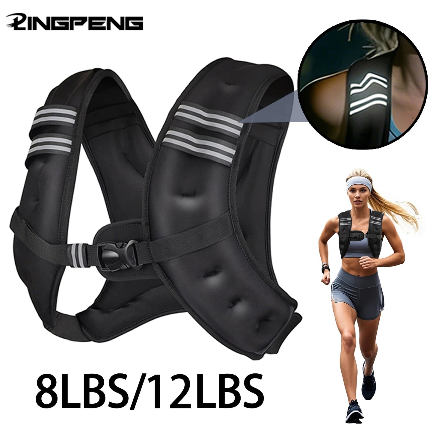 Weighted Vest Fitness 8lbs/16lbs with Reflective Strips Men Women for Workout Strength Training Running Jogging Walking