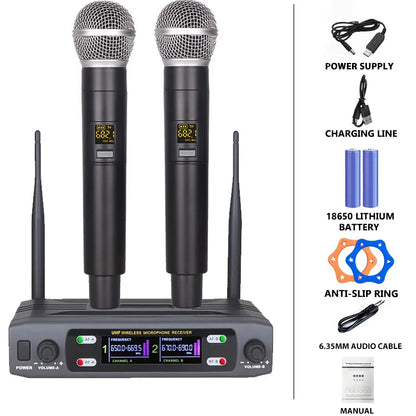Riwoarl Professional Wireless Microphone Dual Channel UHF Fixed Channel Stage Performance Live Speech