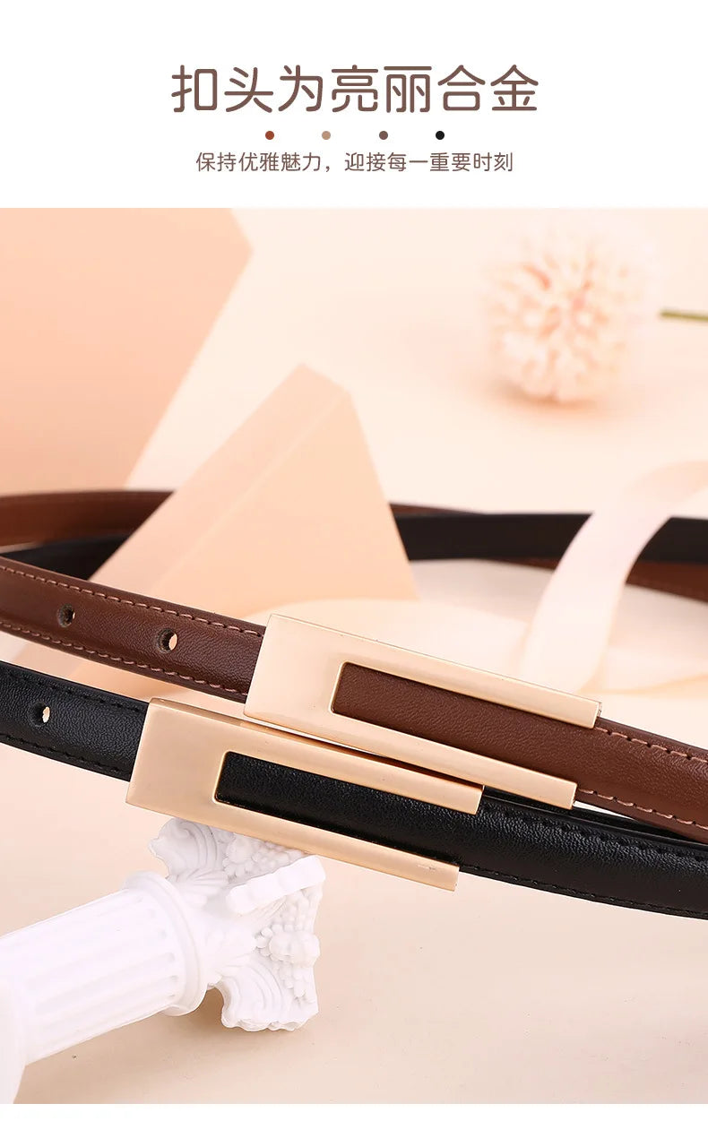 Ladies fashion cowhide leather belt; thin waist belt; versatile decoration; slimming dress; suit accessory; belt for women