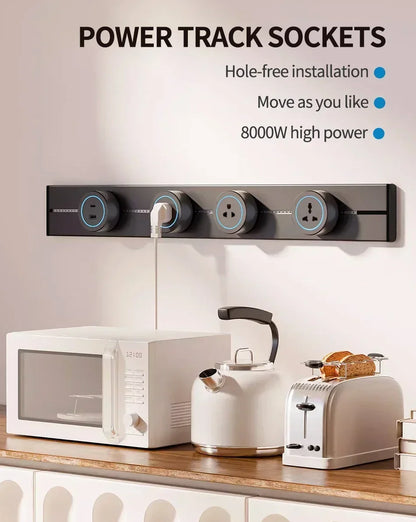 40cm 50cm Track Socket Wall Power Rail Movable Sockets High End Home Appliance Power 8000W EU US UK Standard USB Type c Ports