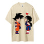 2026 Summer Dragon Ball Goku & Chichi Cute Couple Print Oversized Crew Neck T-Shirt 100% Cotton Casual Tops for Men Women Kids
