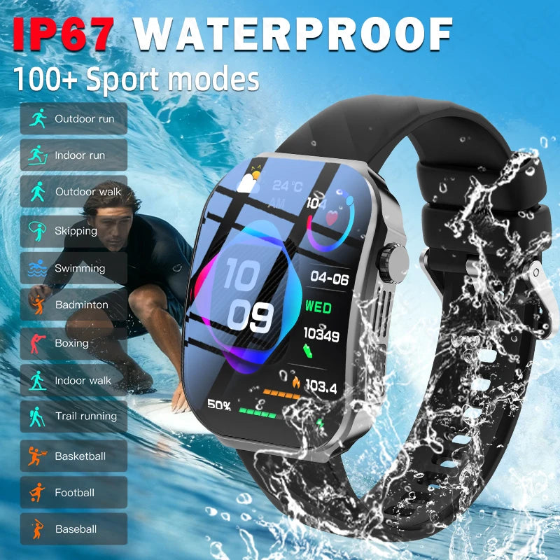 Inteligentny zegarek z zakrzywionym ekranem 3D 2,2 cala, termometrem z diodą LED, monitorem zdrowia, połączeniami BT, sportowy, fitness