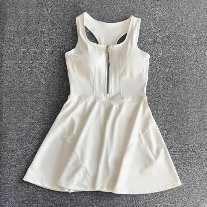 Tennis Skirt Casual Half Zipper Sports Fitness Dress Anti-Running High Waist Slim Golf Yoga Dress