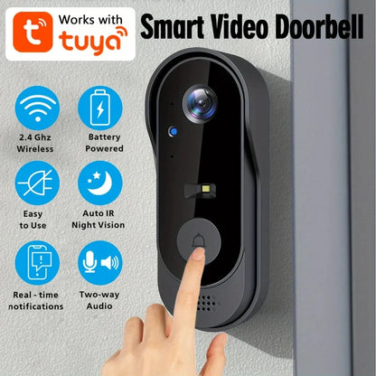 Tuya WiFi inteligentny dzwonek wideo do domu, zewnętrzna dwukierunkowa kamera HD do drzwi, 1080P, obsługa kart SD, przechowywanie w chmurze, wodoodporny