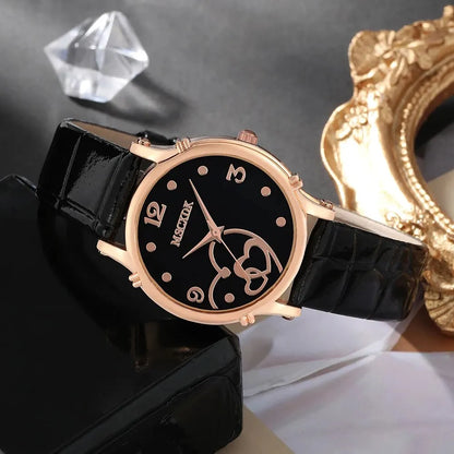 Women Fashion Leather Belt Watches & Simple Heart Wallet Glasses Sunglasses Set Ladies Quartz Wristwatches Dress Montre Femme