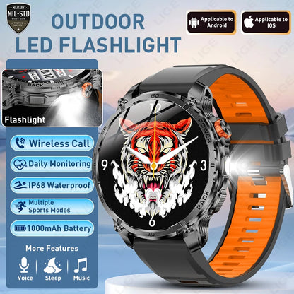 LIGE 2026 Nowy Wojskowy Smartwatch Męski Bateria 1000mAh Wodoodporny 5ATM GPS Rozmowy Bluetooth Wyświetlacz AMOLED Sportowy Smartwatch dla Mężczyzn