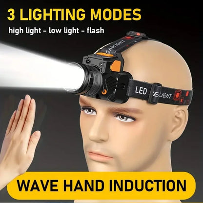 T6 LED Induction Headlamp Rechargeable Powerful Sensor LED Headlight Ultra Bright Head Flashlight For Camping Fishing Working