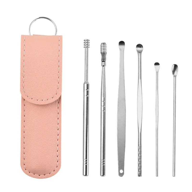 Ear Cleaning Tool Stainless Steel Ear Pick Kit &1 Set Storage Bag Earwax Remover Tool Earpick Wax Remover Remover Piercing Kit