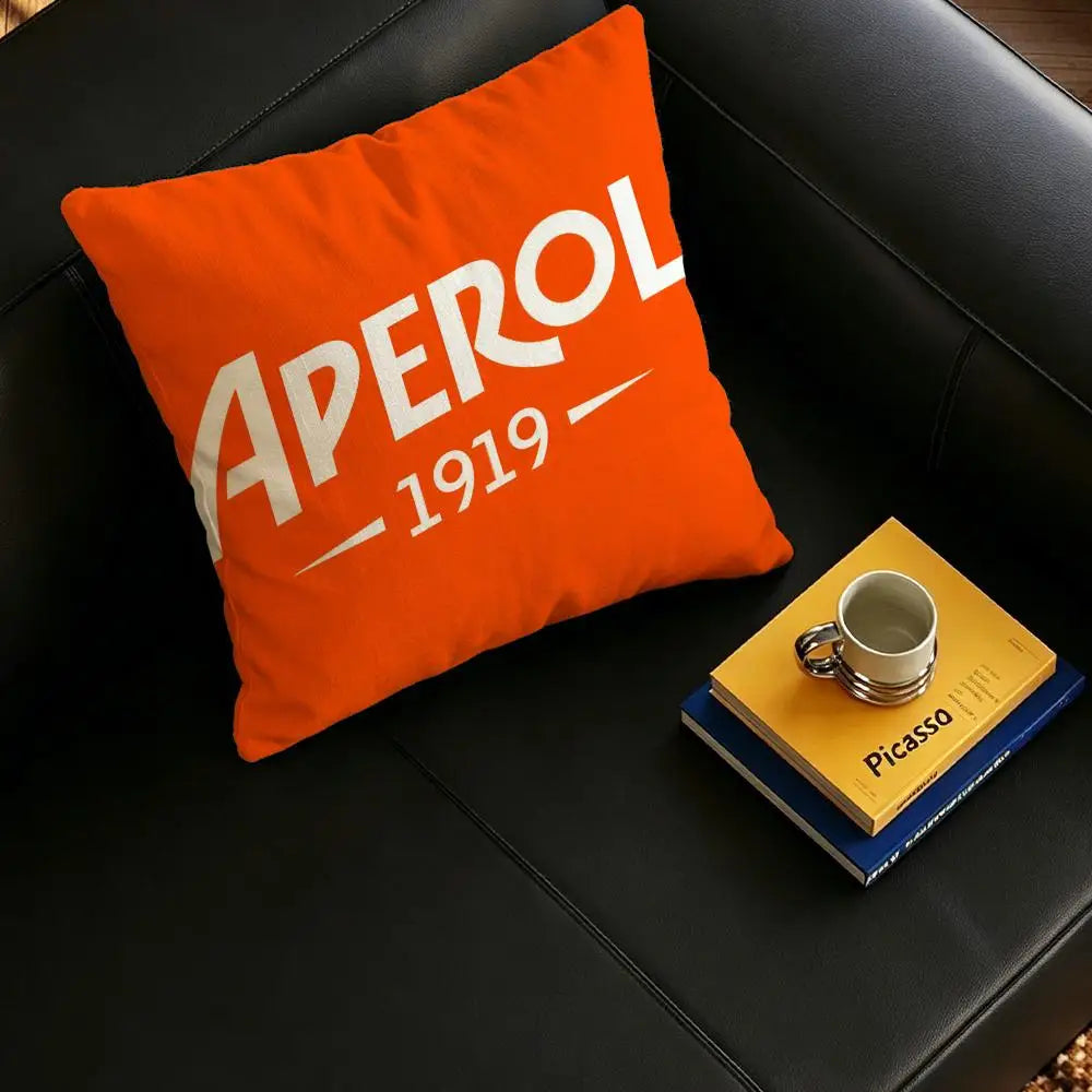 Brand A-Aperol L-Logo S-Spritz Cushion Cover Natural Linen Pillowcase Set, All-in-One Decor for Sofa, Bedroom & Chair