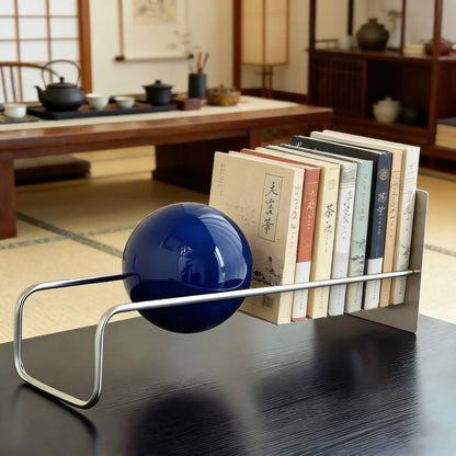 Mid-Century Modern Gravity Ball Book Holder, Bauhaus Inspired Desktop Organizer, Stylish Magazine Rack for Home Office