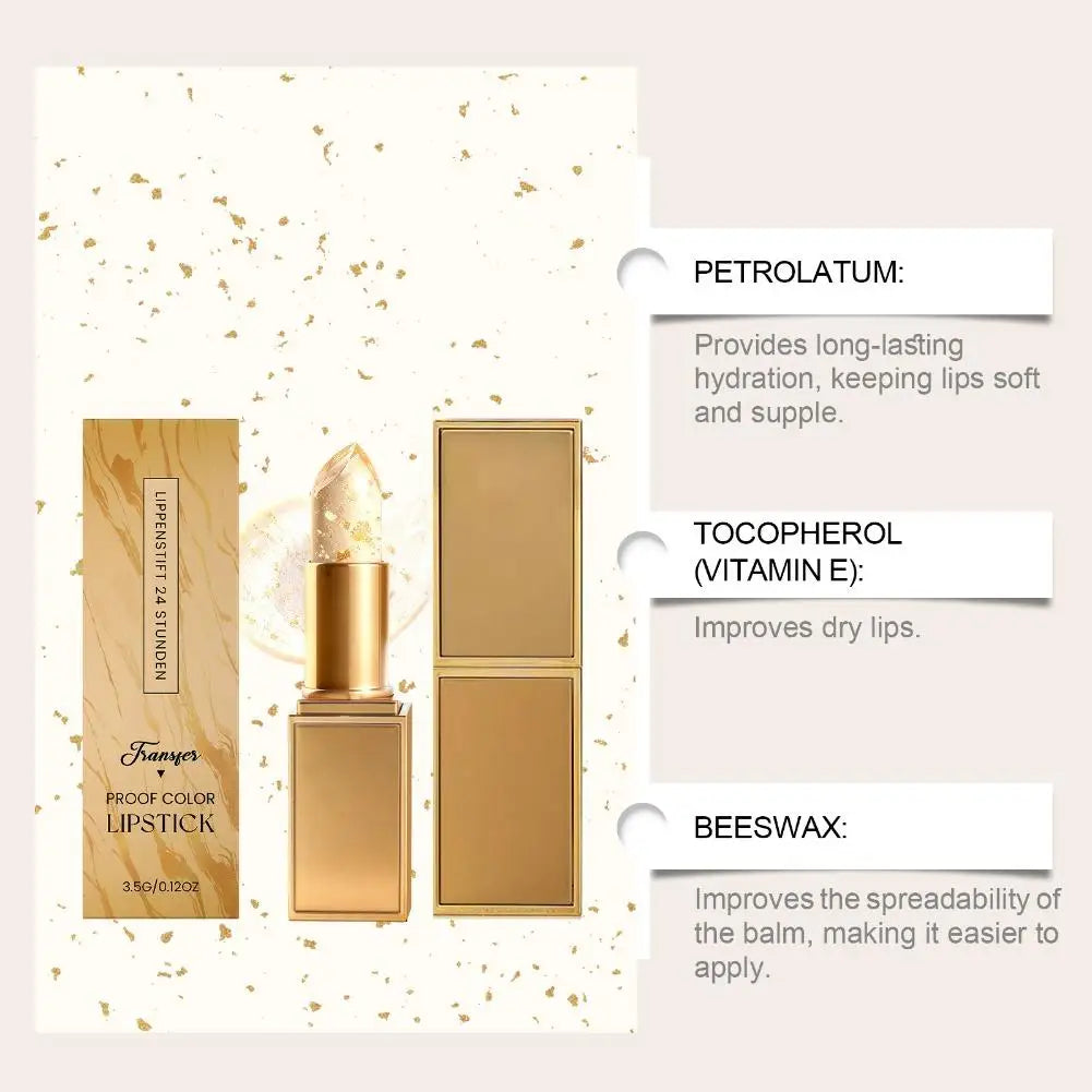 Gold Crystal PH Color Changing Lipstick Hyaluronic Acid Moisturizing Lip Balm Fade Lip Line Relieve Dryness Non Greasy Lip Gloss