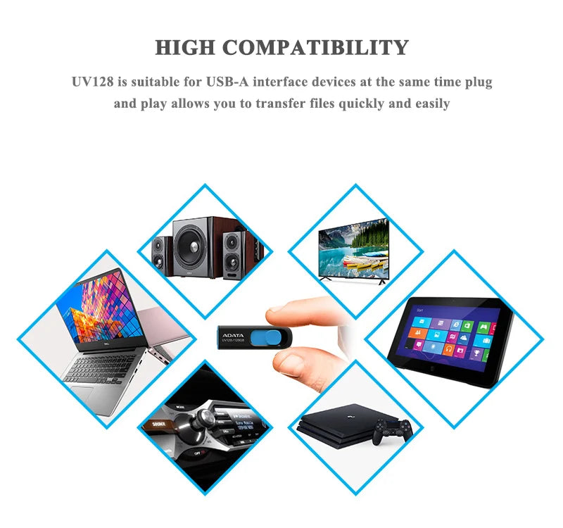 ADATA Original USB Flash Drive 32gb 64gb 128gb 256gb UV128G USB3.2 Pen Drive Memory Stick for Computer and USB-A Device