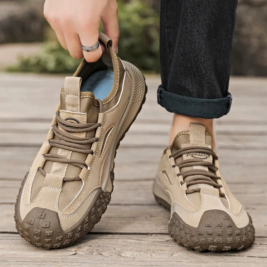 Men's Beige Breathable Sports Board Shoes Autumn 2026 Fashionable Versatile Thick Sole Canvas Lace-Up Casual Running Shoes