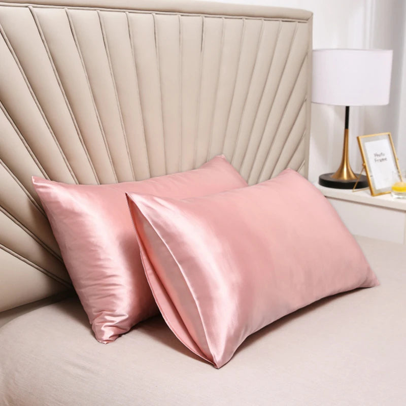 New 2pcs Nordic Pure Emulation Silk Pillowcase White Black Grey Decorative Pillow Covers Luxury Comfortable Home Bedding Cases