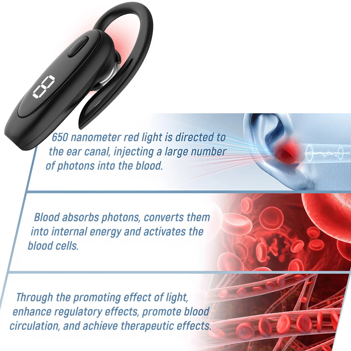 650nm Laser Therapy Earplug for Tinnitus & Otitis Media Deafness Treatment Ear-hanging Style Earplug for Health Care