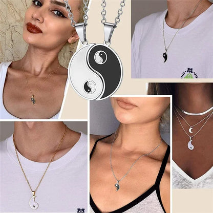 Couple Bracelets Rings Yin Yang Tai Chi Alloy Pendant Adjustable Braid Chain Necklace Matching Lover Bracelet Necklace Earring