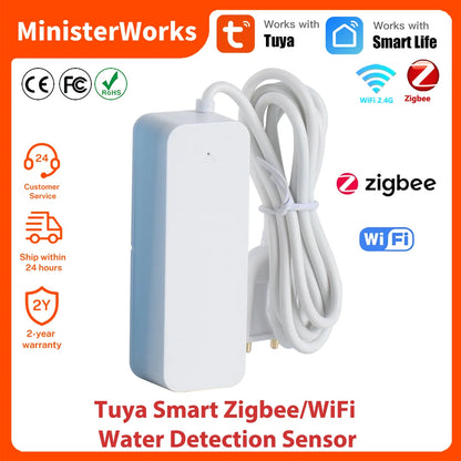Tuya Smart Zigbee/WiFi Water Detection Sensor Remote Monitor Protecting Family Safety for Smart Home Automation via Smart Life