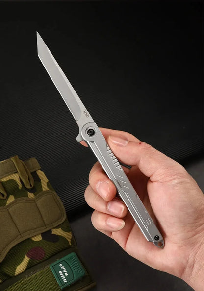 M390 Steel Feather Pattern Folding Knife Outdoor Camping Pocket Knife Portable Fruit Knife High Hardness Folding Knife