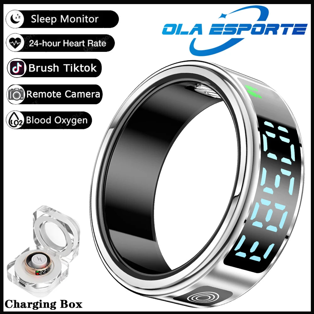 2026 new smart ring with charging compartment HD screen sports mode photo control，5ATM waterproof smartring ,for ios andriod