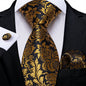 Luxury Black Gold Paisley Striped Floral Silk Men's Tie Set Handkerchief Cufflinks Wedding Party Accessories Groom Gift for Men