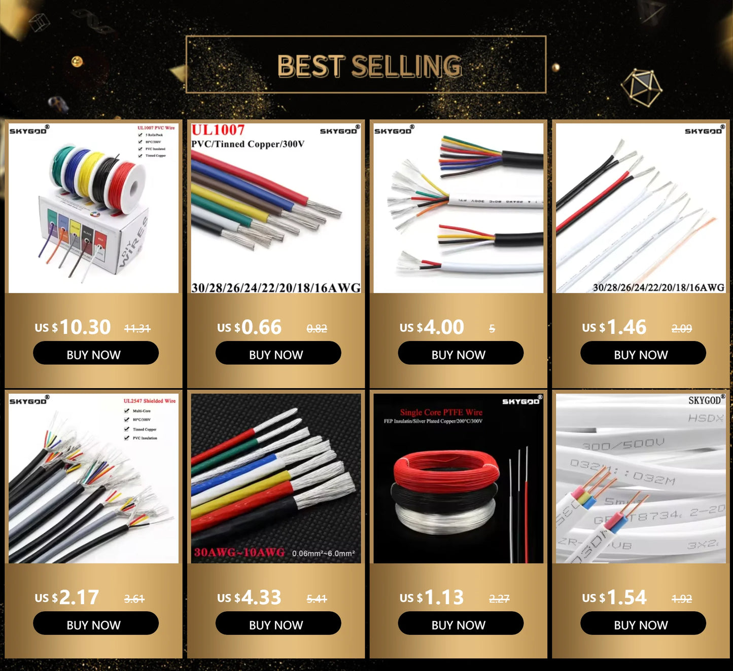 （5 Colors Mix Kit）UL1007 Wire PVC Insulation Tinned Copper Cable Stranded Electrical Line 30/28/26/24/22/20/18/16 AWG PCB Wire