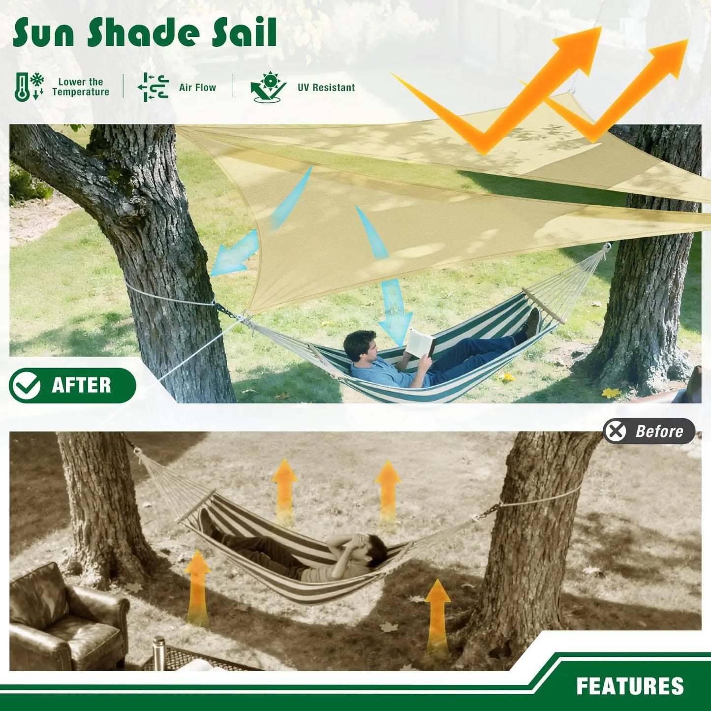 Triangle Sun Shade Sail Canopy UV Block Sun Shelter with Fixing Kits for Outdoor Patio Pool Beach Backyard Garden Sunscreen Tent