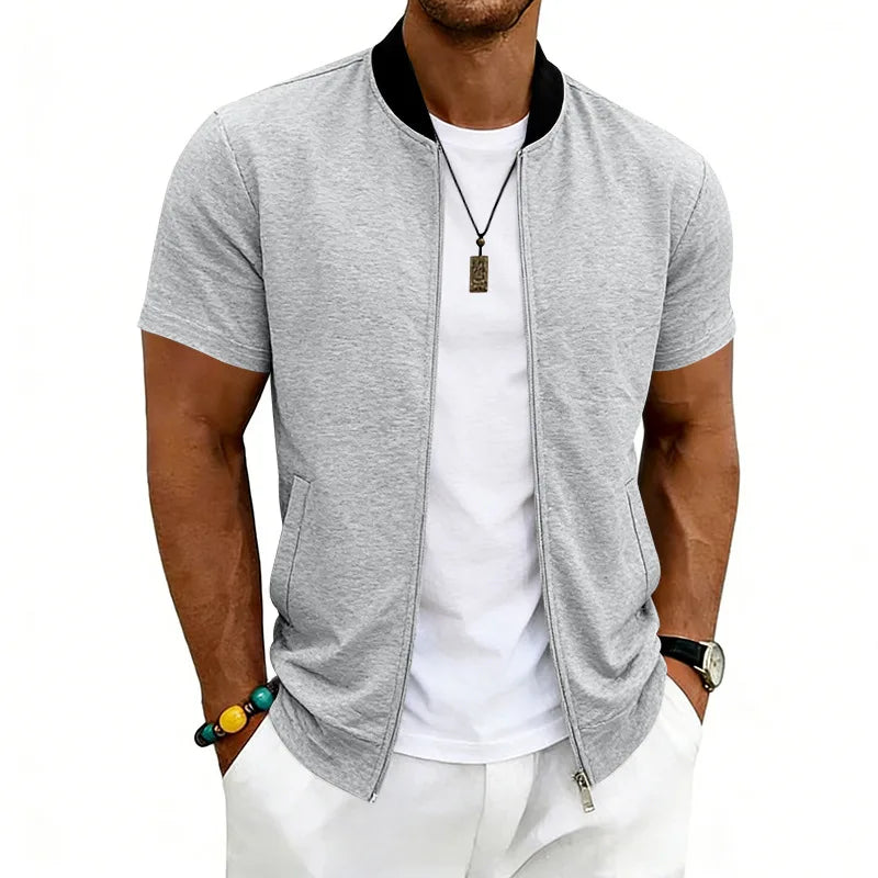 2026 American Summer Men's Stand Collar Thin Sports Short Sleeve Flight Zipper Baseball Jersey Jacket