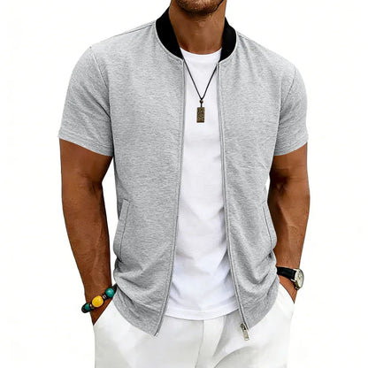 2026 American Summer Men's Stand Collar Thin Sports Short Sleeve Flight Zipper Baseball Jersey Jacket