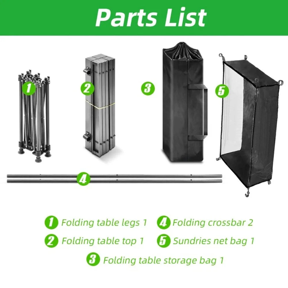 2025 Portable Folding Table Camping Table Outdoor Folding Storage Long Table Easy To Install With Net Bag Black Camping Desk