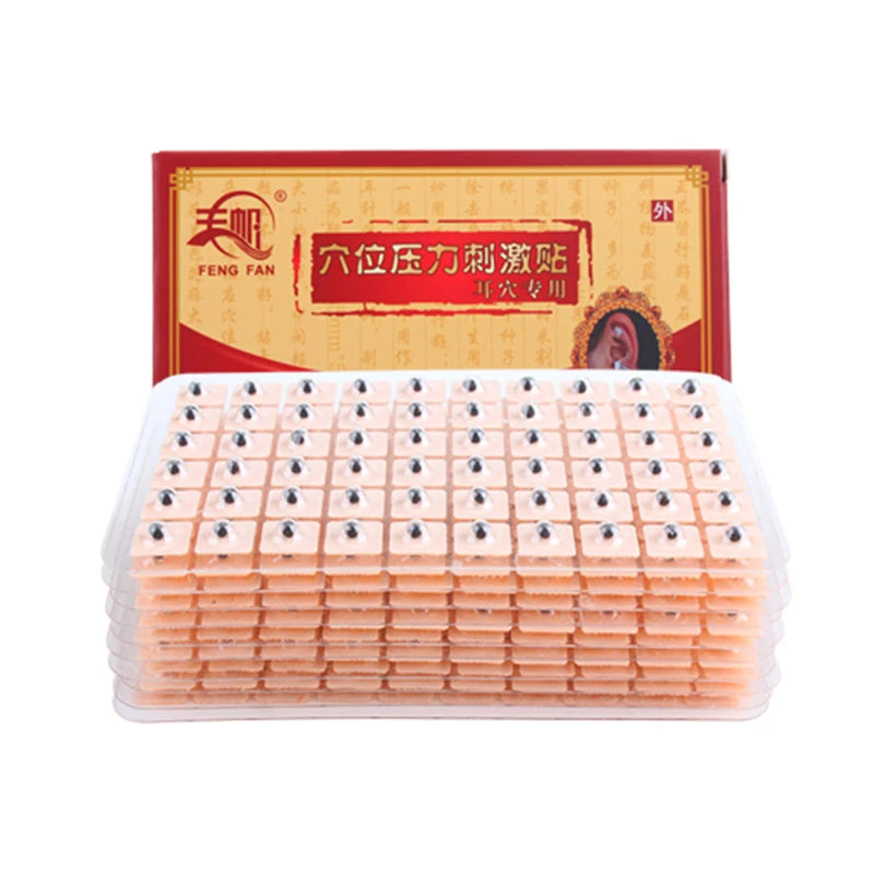 600 Patches Ear Care Red Bianstone Ear Acupuncture Massage Therapy Needle Patch Seeds Sticker Auricular Auriculotherapy Kit