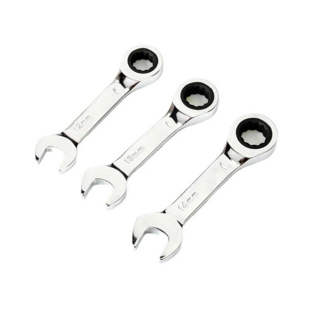 1Set 6mm-19mm Reversible Combination Stubby Single Wrench Stubby Combination 72 Tooth Ratchet Socket Spanner Nut Repair Tools