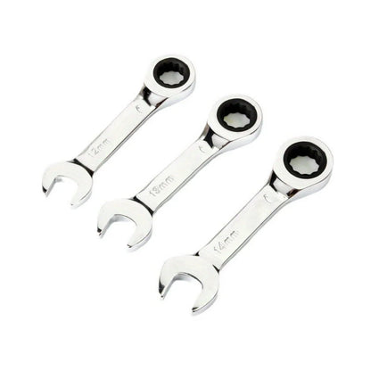1Set 6mm-19mm Reversible Combination Stubby Single Wrench Stubby Combination 72 Tooth Ratchet Socket Spanner Nut Repair Tools