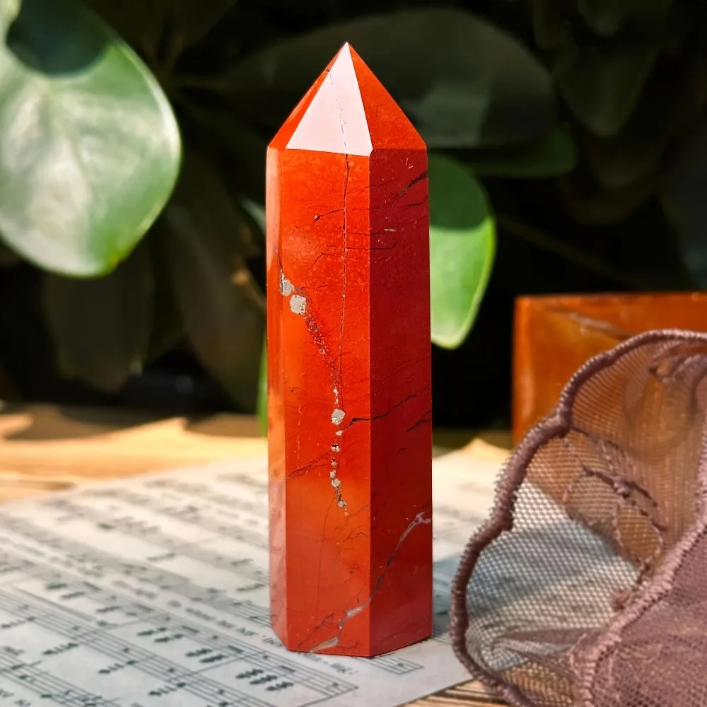 1pc Red Jasper Crystal Obelisk Standable Pointed Wand Hexagonal Tower Design Vibrant Home Decor & Mineral Specimen Perfect Gift