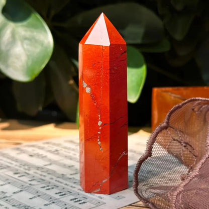 1pc Red Jasper Crystal Obelisk Standable Pointed Wand Hexagonal Tower Design Vibrant Home Decor & Mineral Specimen Perfect Gift