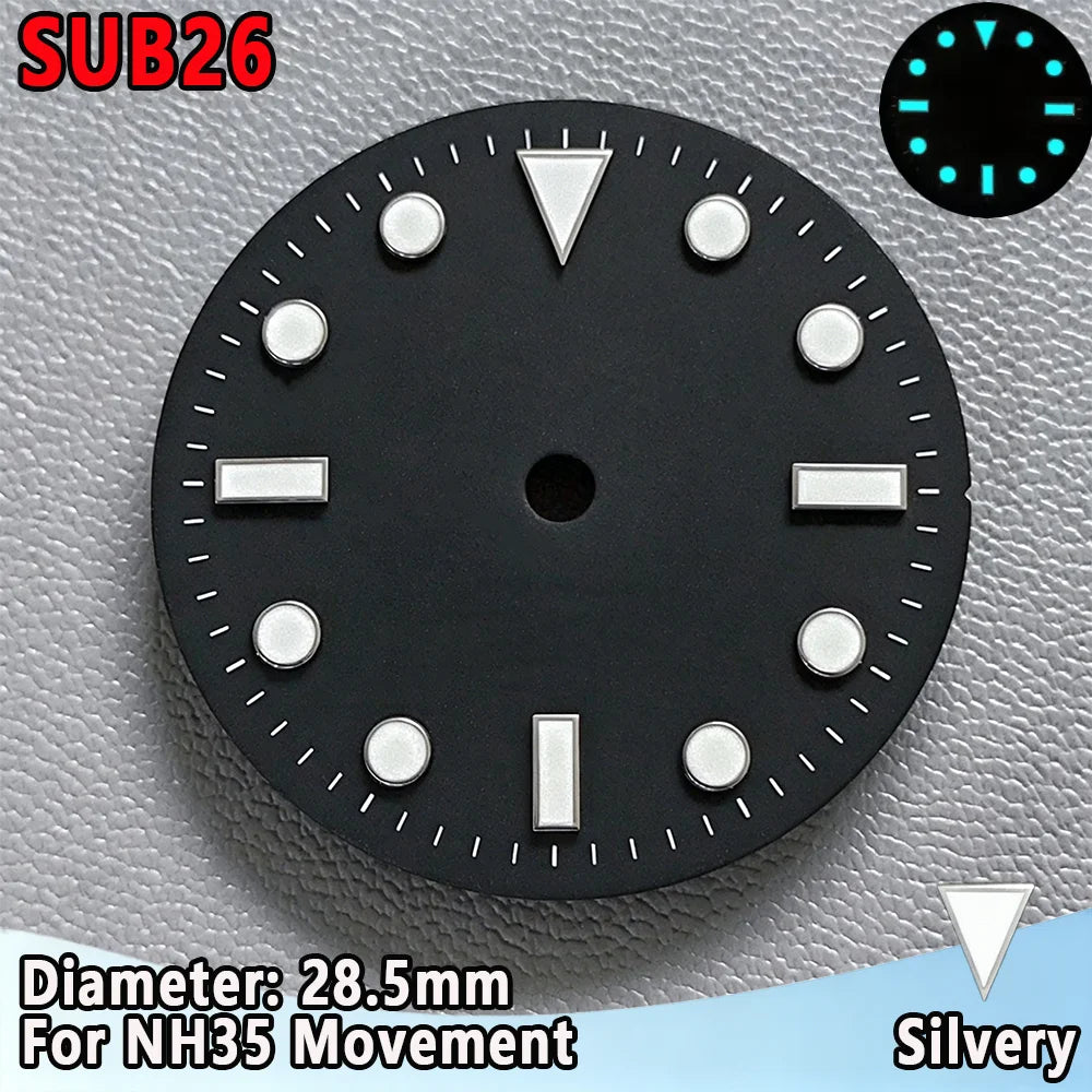 28.5mm NH35 Watch Dial Luminous Dials Single Calendar Dial Suitable For NH35 Movement Can Support DIY Dial Customization Logo