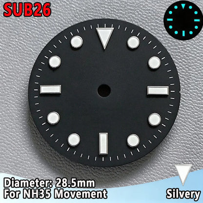 28.5mm NH35 Watch Dial Luminous Dials Single Calendar Dial Suitable For NH35 Movement Can Support DIY Dial Customization Logo