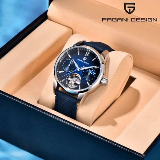 PAGANI DESIGN Men Watches Automatic Mechanical Watch Tourbillon Clock Genuine Leather Waterproof Watch Military Wristwatch Man ﻿