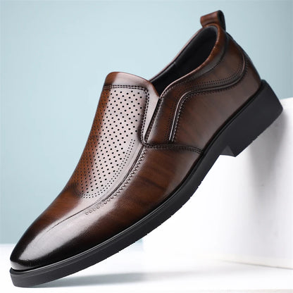 Men's Summer Breathable Comfortable Loafers British Business Formal Derby Shoes Hollow out Design Leather Shoes for Men-SJ2501-1