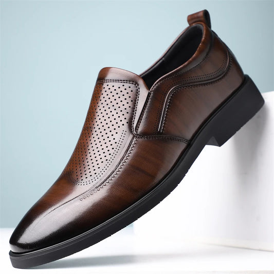 Men's Summer Breathable Comfortable Loafers British Business Formal Derby Shoes Hollow out Design Leather Shoes for Men-SJ2501-1