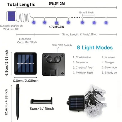 5/6.5/12M Solar Bubble Ball String Light Outdoor Lighting Waterproof 8 Functions Halloween Christmas Holiday Decorative Lamp