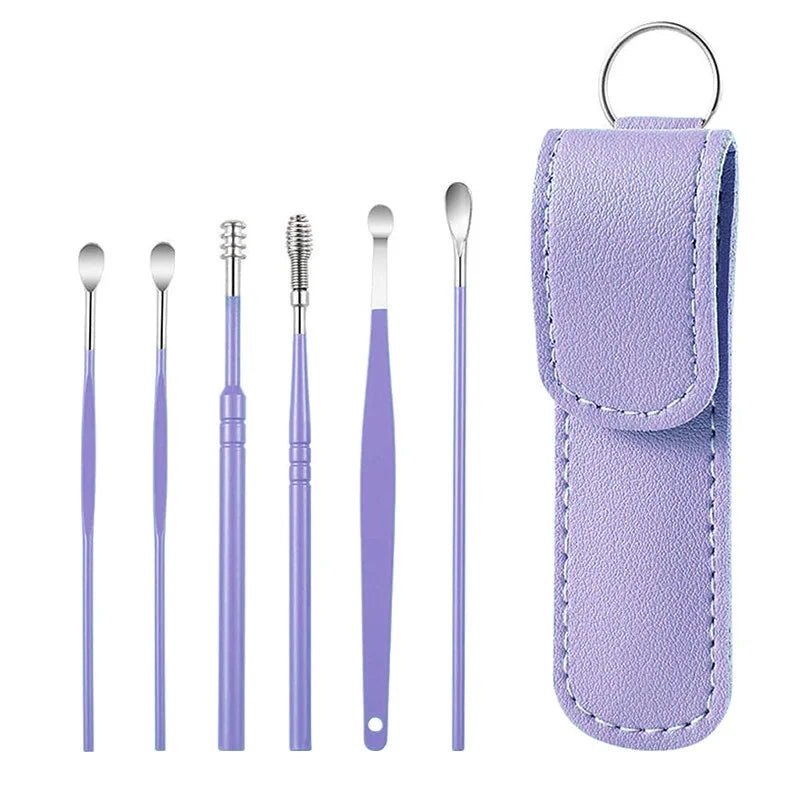 6Pcs/Set Stainless Steel Ear Cleaner Portable Ear Spoons Spiral Earwax Cleaning Removal Tools Reusable Earpick Beauty Accessory