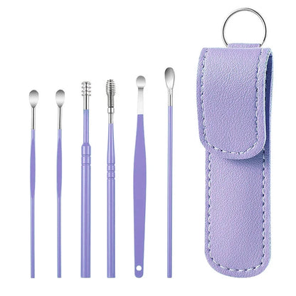 6Pcs/Set Stainless Steel Ear Cleaner Portable Ear Spoons Spiral Earwax Cleaning Removal Tools Reusable Earpick Beauty Accessory