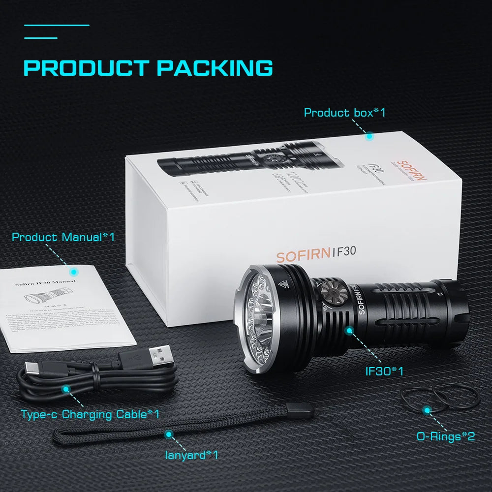 Sofirn IF30 12000lm SFT40 LED Flashlight Powerful 32650 Battery Lanterna USB C Rechargeable Torch Outdoor Light IPX8 Waterproof