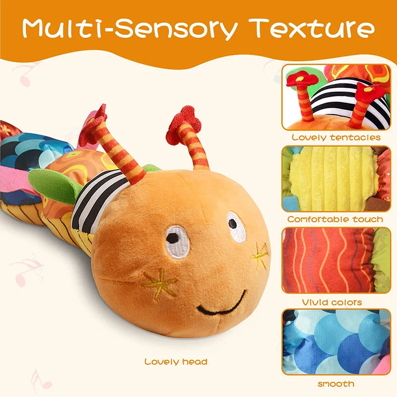 Tummy Time Toys 0-24 Months Baby Musical Stuffed Animal Infant Ruler Design Rattle and Multi-Textures Newborn Toys for Babies