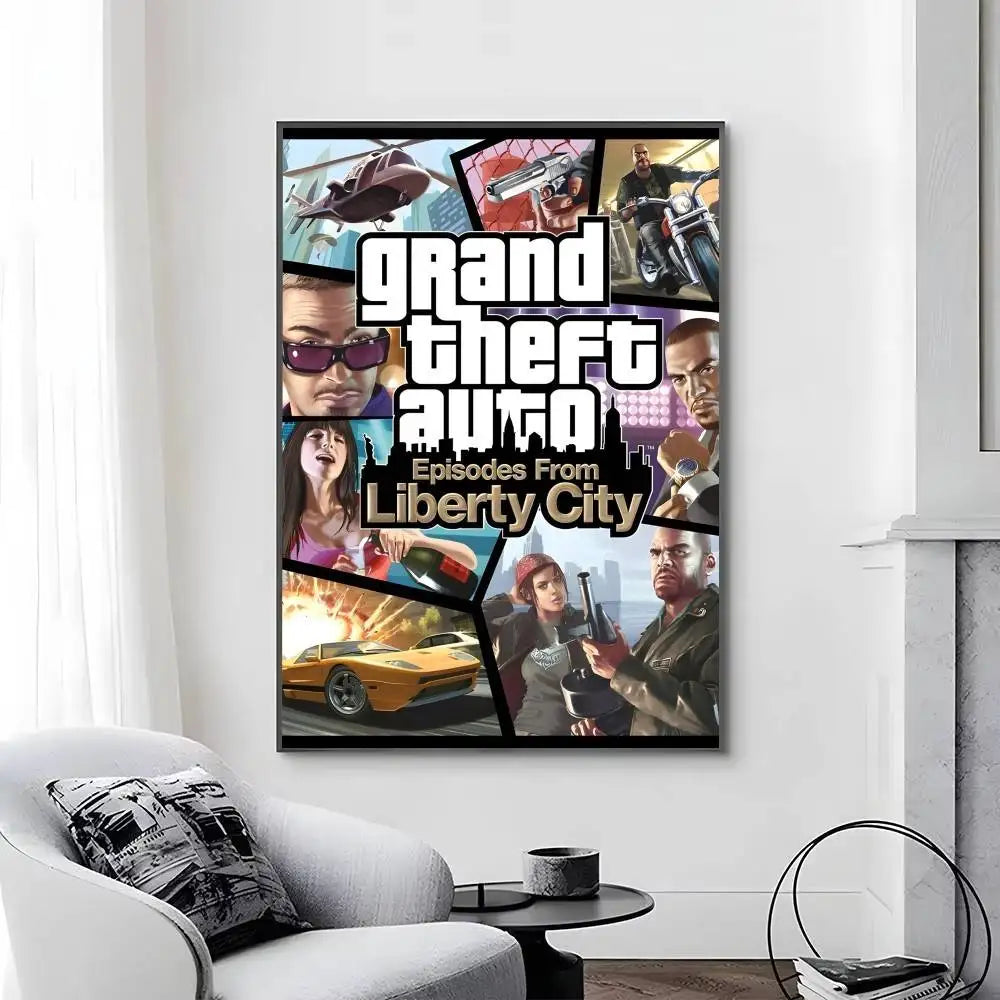 Game Grand T Auto posters Self-adhesive Paper Print Home Living Room Bedroom Entrance Bar Cafe Art