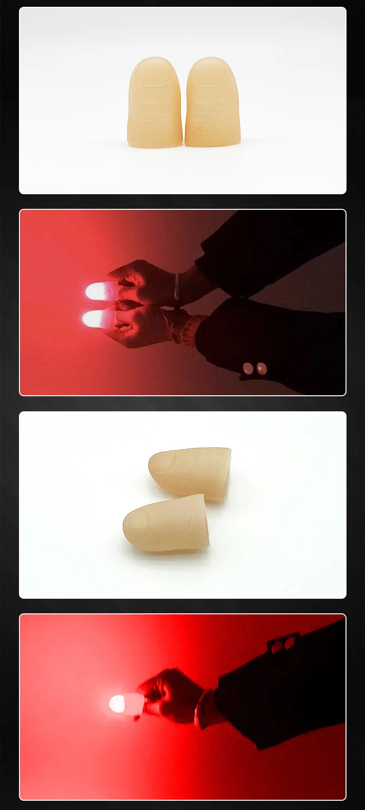 Thumb Finger Light Luminous Finger Light Magic Trick Props Halloween  Glowing Fingers Glow Thumbs（Red）magic props
