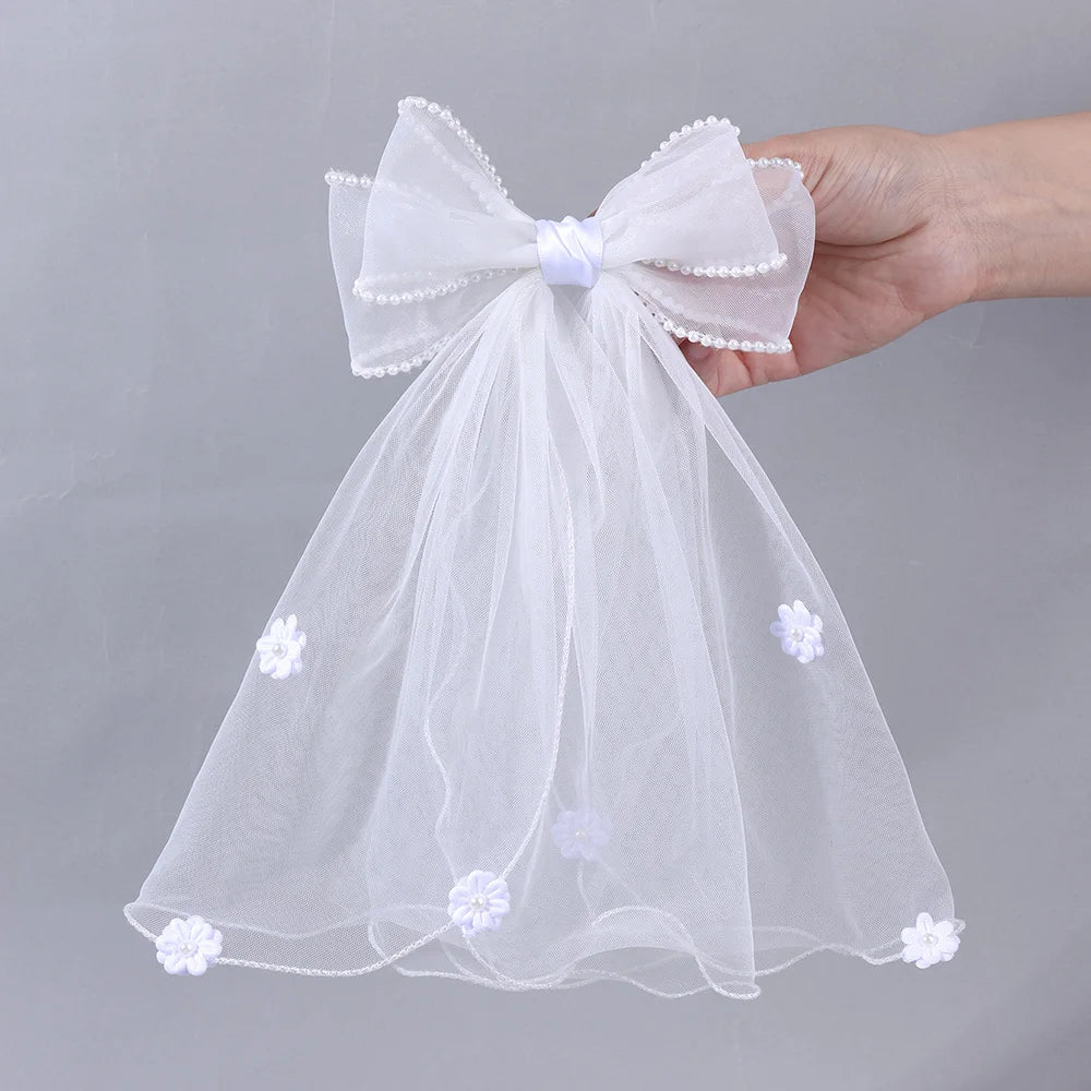 White Tulle Hair Clips For Girls Fairy Mesh Bow Large Hairpin Flower Barrette Summer Party Wedding Women Headdress Accessories