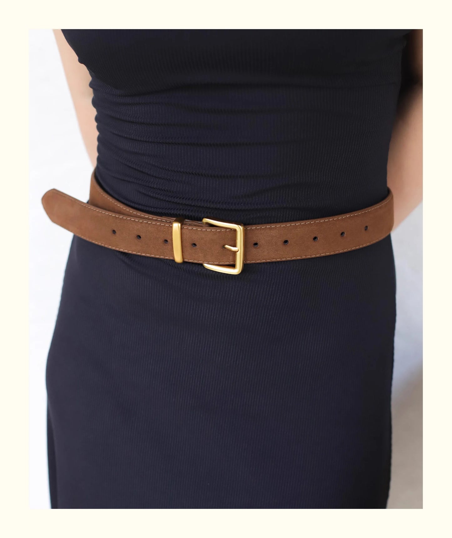 Luxury Suede Cowhide Leather Belt for Women, Vintage Style with Gold Buckle, 3.3cm Wide Waistband for Dresses & Jeans